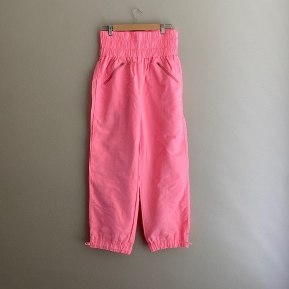 ZENANA Windbreaker High Waist Jogger Pants Zip Closure Side Pocket Bright Pink M - Picture 2 of 12